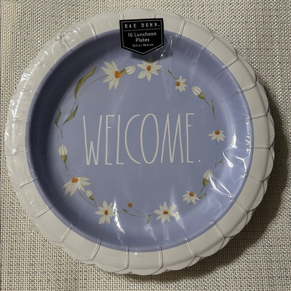 RAE DUNN 16 Lunch Plates & 40 Napkins HAPPY  EASTER. White Blue Floral Bundle